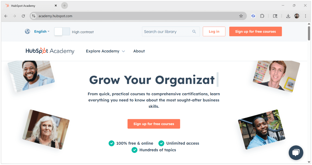 HubSpot Academy subdomain